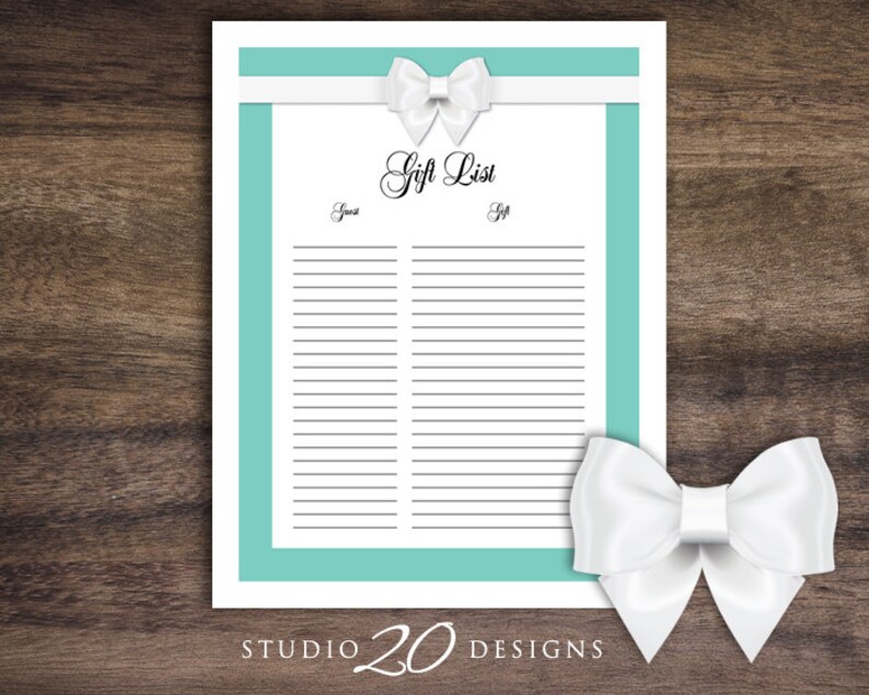 Instant Download Aqua Baby Shower Gift List Classic Blue And Etsy