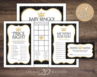 Instant Download Black Gold Prince Baby Shower Games Pack, Printable Gold Bingo Cards, Price Is Right, Wish for Baby, Diaper Raffle #66G