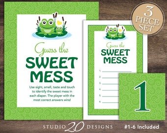 Instant Download Frog Guess the Sweet Mess Baby Shower Game, Green Frog Dirty Diaper Game, Gender Neutral Baby Shower Candy Bar Game  24B