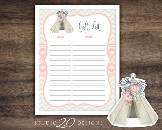 Instant Download Tribal Boho Baby Shower Gift List for Girl | Etsy