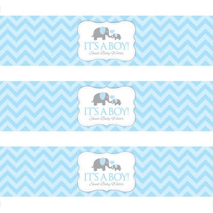 Instant Download Blue Elephant Water Bottle Labels, Printable Baby ...