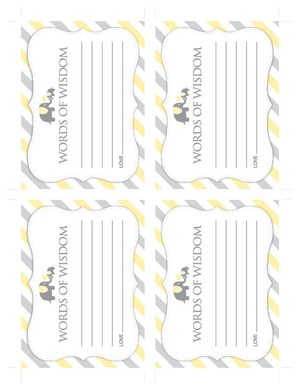 Instant Download Yellow Elephant Advice Cards Yellow Baby | Etsy