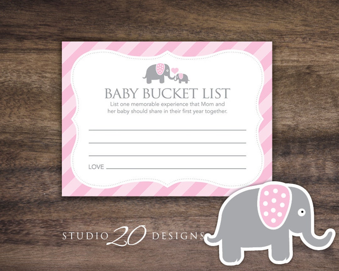 Instant Download Baby Bucket List Cards, Printable Pink Elephant First