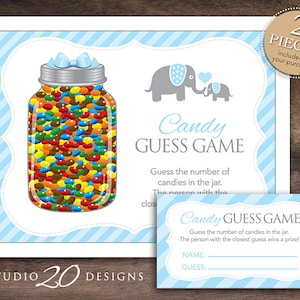 Instant Download Blue Elephant Candy Guessing Game, Baby Shower Candy Guess Game, Boy Birthday Party Game, Elephant Baby Shower 22C