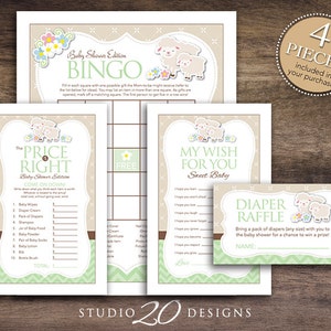 Instant Download Mint Lamb Baby Shower Games Pack, Afdrukbare Gender Neutrale Schapen Bingokaarten, Prijs is goed, Wensen, Luierloterij 39C afbeelding 1