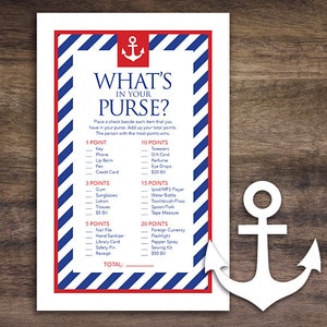 Instant Download Sailor Theme Baby Shower What's in Your Purse Game ...