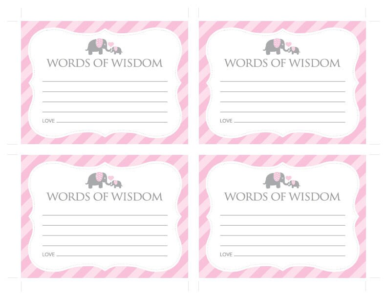Instant Download Pink Elephant Advice Card Baby Shower Games - Etsy