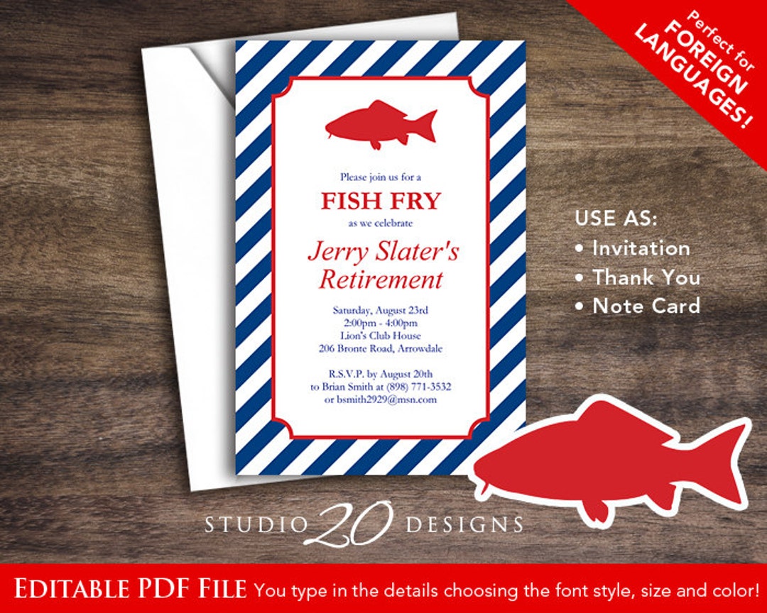 Instant Download Fish Fry Invitations Editable Pdf, DIY 4x6 Printable