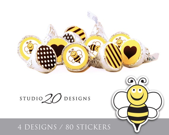 Instant Download Bee Hershey Kiss Stickers, Black Yellow Baby Shower Kiss Labels, Printable Gender Neutral Bumble Bee Party Stickers #36A
