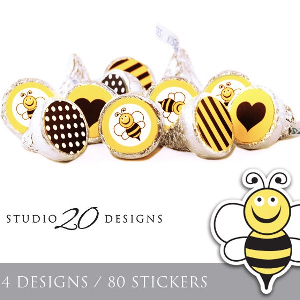 Instant Download Bee Hershey Kiss Stickers, Black Yellow Baby Shower Kiss Labels, Printable Gender Neutral Bumble Bee Party Stickers #36A