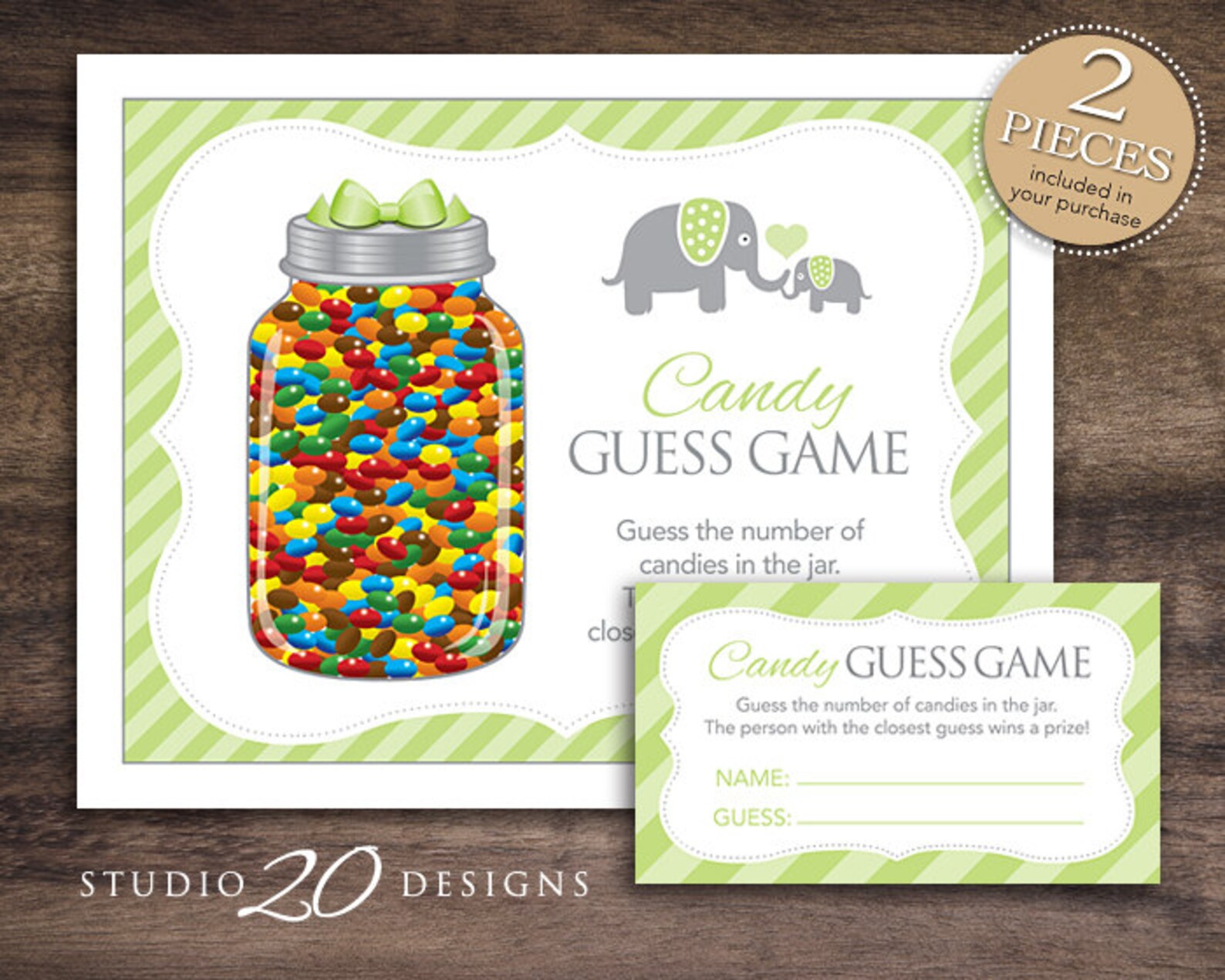 Instant Download Elephant Candy Count Game Green Elephant | Etsy