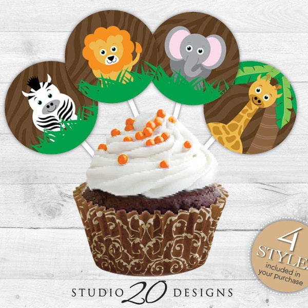 Instant Download Safari Cupcake Toppers, 2" Round Jungle Cupcake Toppers, Jungle Stickers, Safari Baby Shower Cupcake Toppers, Lion 57A