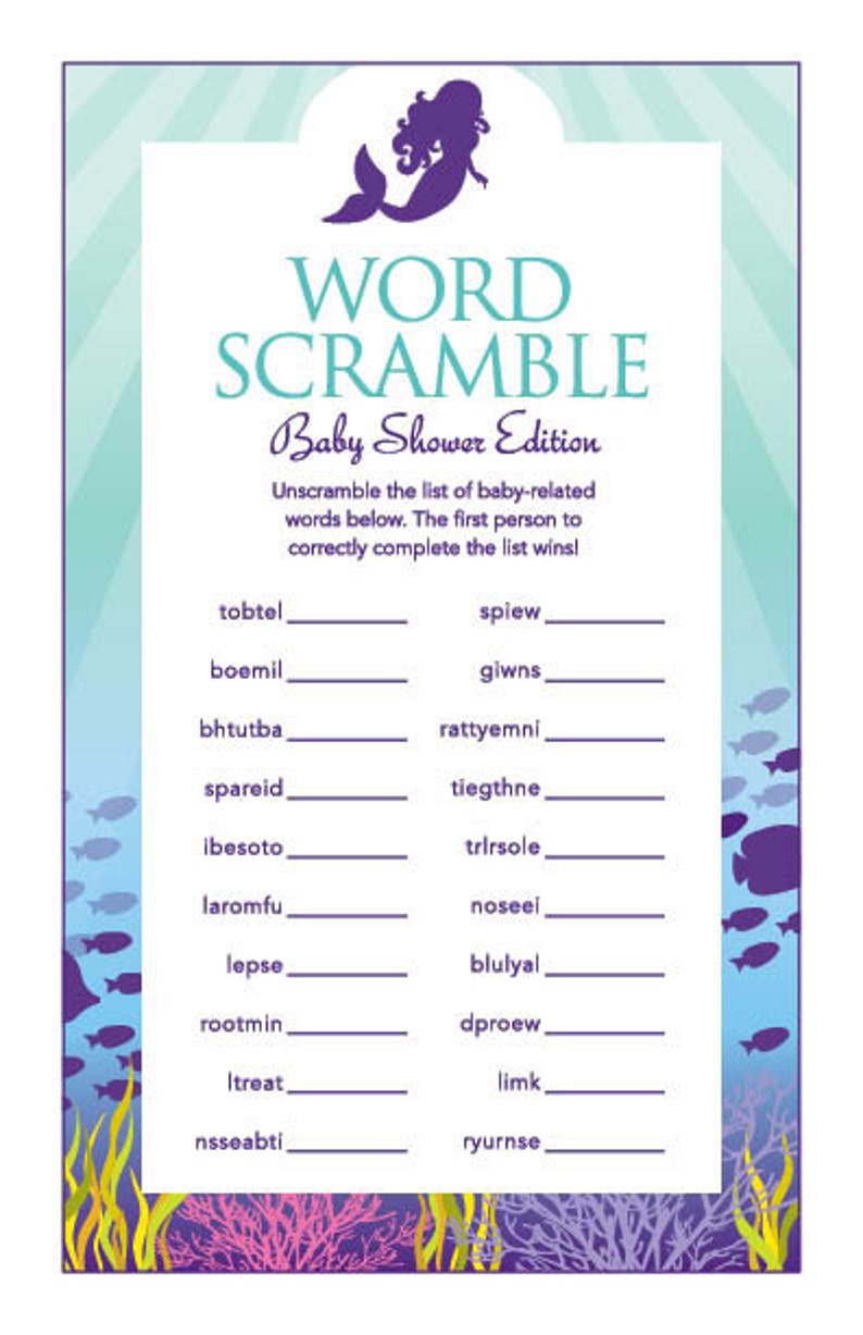 Instant Download Little Mermaid Baby Word Scramble Game Under | Etsy