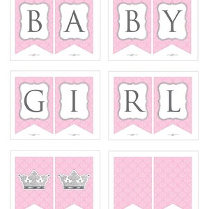 Instant Download Silver Pink Princess Baby Shower Banner Girl - Etsy