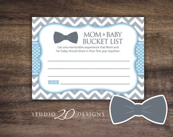 Instant Download Bow Tie Baby Bucket List Cards, Printable Baby Blue First Year Bucket List, Little Man Baby Shower Bucket List for Boy 79D