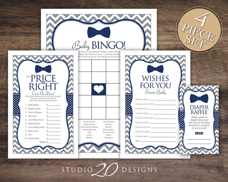 Instant Download Bow Tie Baby Shower Games Pack Printable | Etsy
