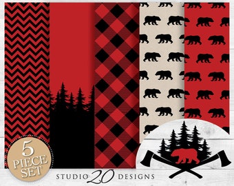 60% OFF! Instant Download Buffalo Plaid Digital Paper, Printable 12x12 Red Black Lumberjack Baby Shower Coordinating Paper 87A