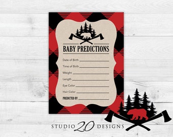 Instant Download Lumberjack Predictions for Baby Cards, Printable Red Black Buffalo Plaid Baby Predictions, Woodland Baby Shower Games 87A