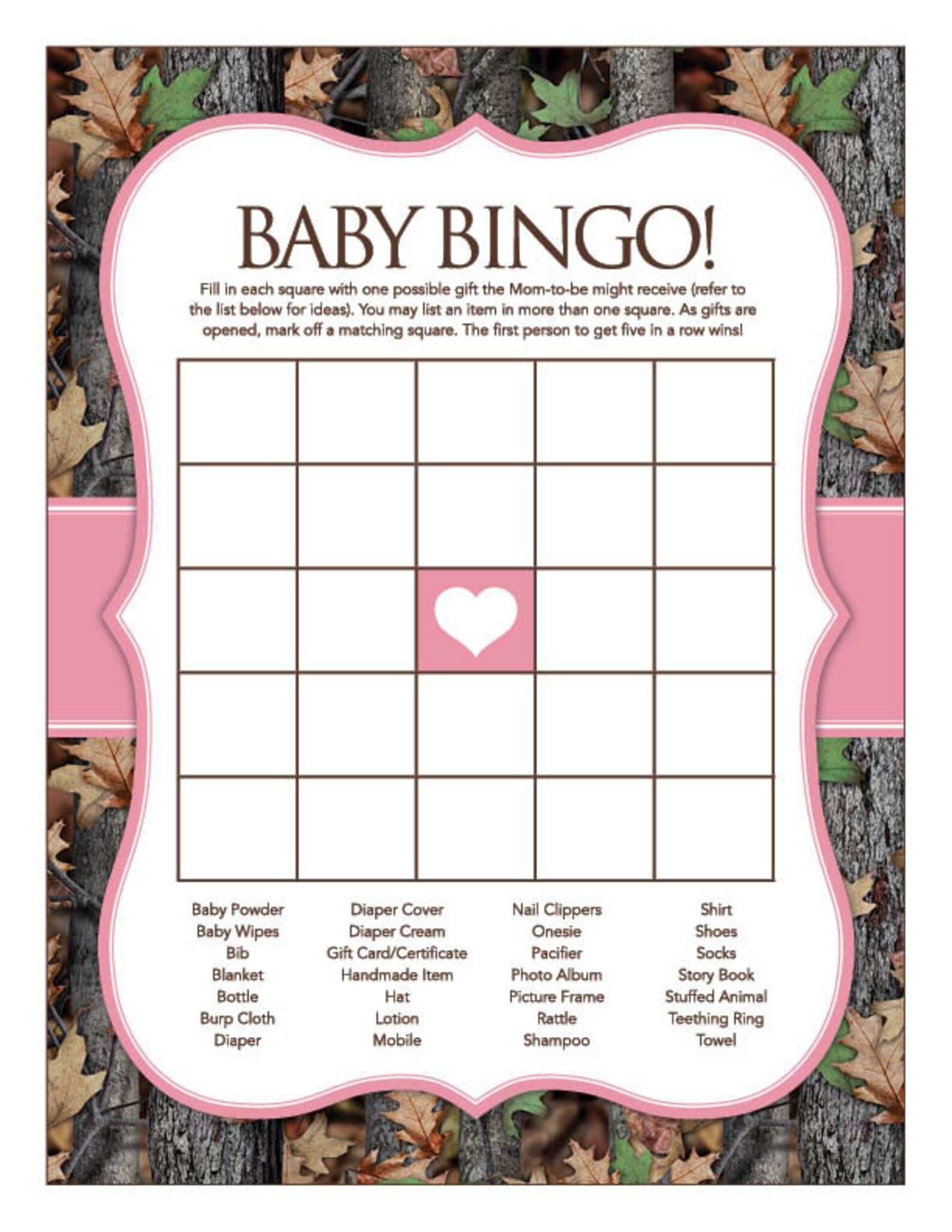 Instant Download Pink Camo Baby Shower Games Pack, Printable Realistic ...