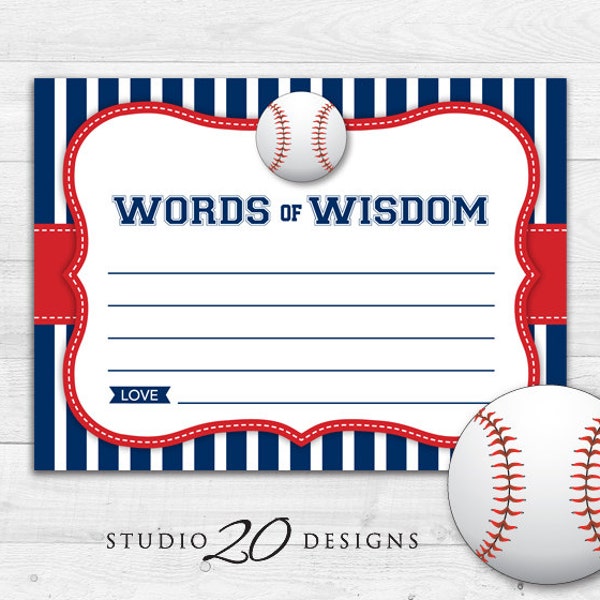 Instant Download Baseball Advice Cards, Printable Blue Red Baseball Words of Wisdom, Sports Baby Shower Games, Advice for Mom To Be 68A