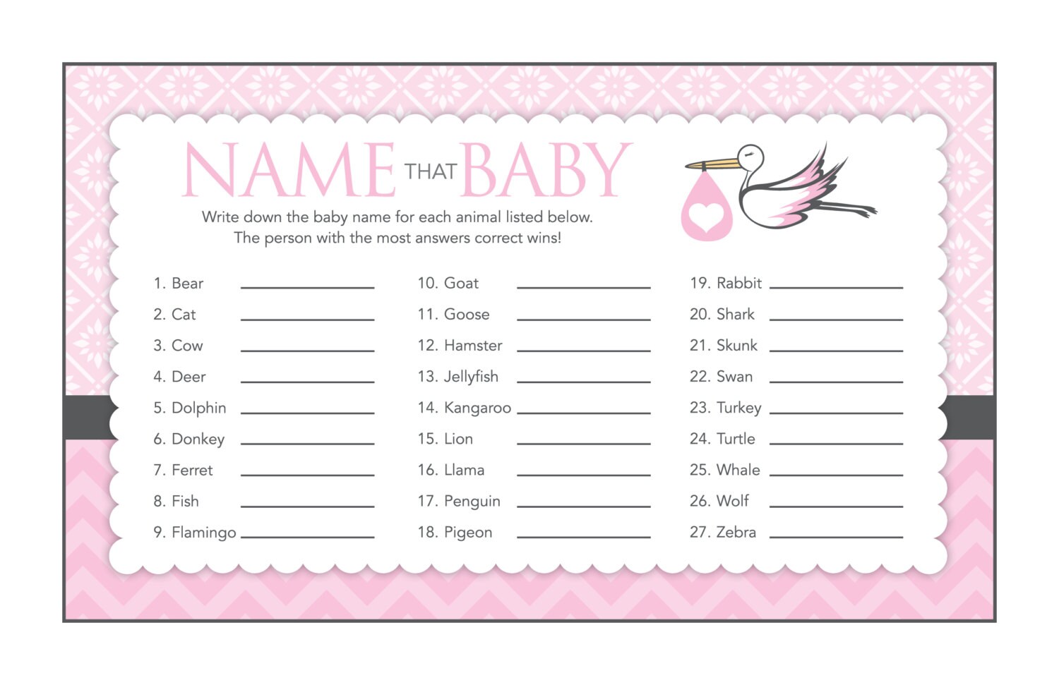 Instant Download Pink Stork Baby Shower Games for Girl Stork - Etsy