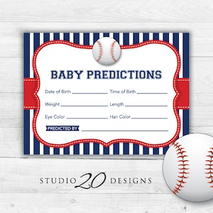 Prédictions de baseball à téléchargement immédiat pour cartes de bébé, prédictions de baseball bleu rouge imprimables pour bébé, jeux de baby shower de sport 68A