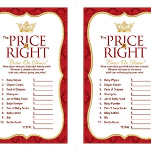 Instant Download Royal Red Prince or Princess Price Is Right Game, Printable Gold Glitter Baby Shower Games, Crown Theme Price Is Right 66E image 4