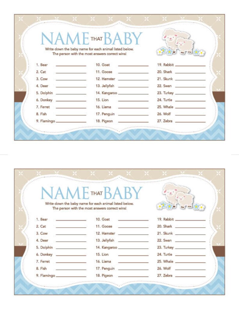 Instant Download Blue Lamb Name That Baby Game Lamb Baby Etsy
