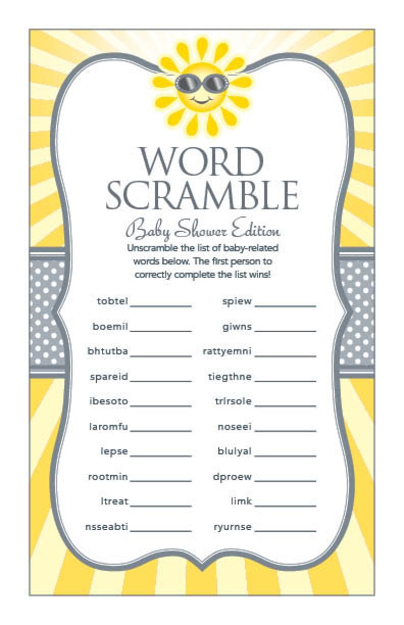 Instant Download Sunshine Baby Word Scramble Yellow Grey ...