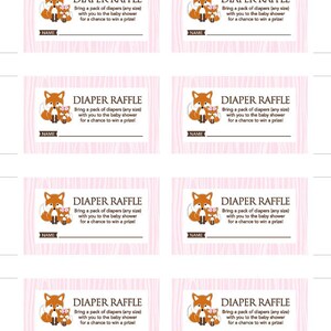 Instant Download Pink Fox Baby Shower Diaper Raffle Cards, Printable ...