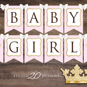 Instant Download Pink Princess Baby Shower Banner, Girl Glitter Bunting Banner, Printable Pink ...
