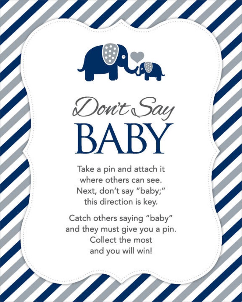 Instant Download Navy Grey Elephant Don't Say Baby Sign - Etsy