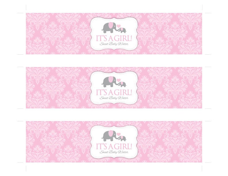 Instant Download Pink Elephant Water Bottle Labels, Printable Baby Shower Wraparounds, Girl Baby Shower Water Bottle Labels, It's a Girl 22B image 3