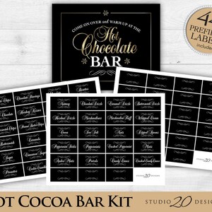 Instant Download Winter Hot Chocolate Bar Kit, Printable Gold Black Hot Cocoa Bar Kit for Wedding, Shower or Birthday Party 20A image 3