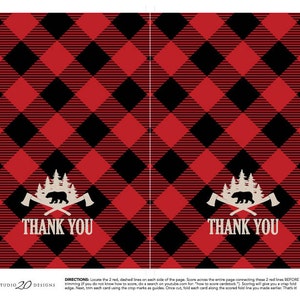 Instant Download Buffalo Plaid Thank You Card, Folded Black Red ...