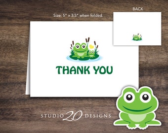 Instant Download Frog Thank You Card, Folded Frog Baby Shower Thank You Card, Folded Green Frog Birthday Present Thank You Card 24A