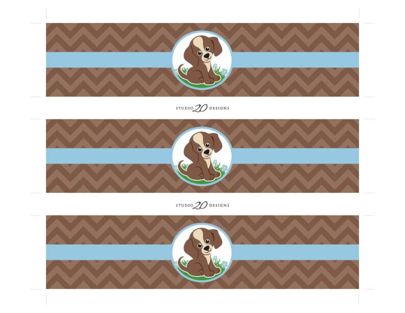 Instant Download Puppy Water Bottle Labels Blue Brown Dog Etsy