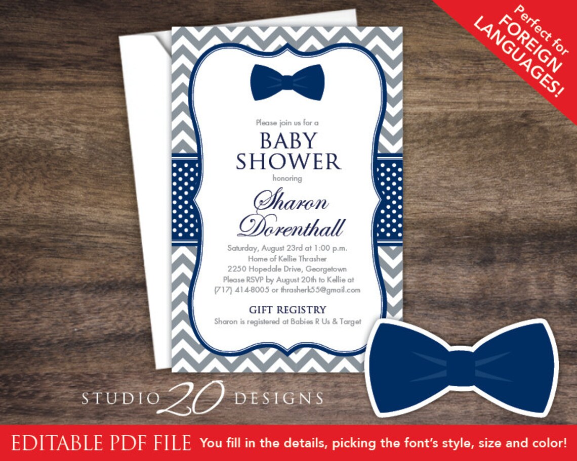 Bow Tie Baby Shower Invitations Editable Pdf DIY 4x6 | Etsy