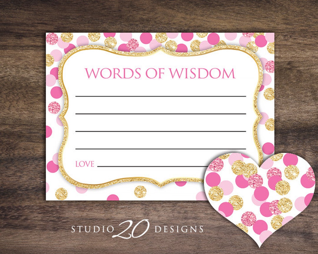Instant Download Confetti Advice Cards, Printable Pink Gold Glitter