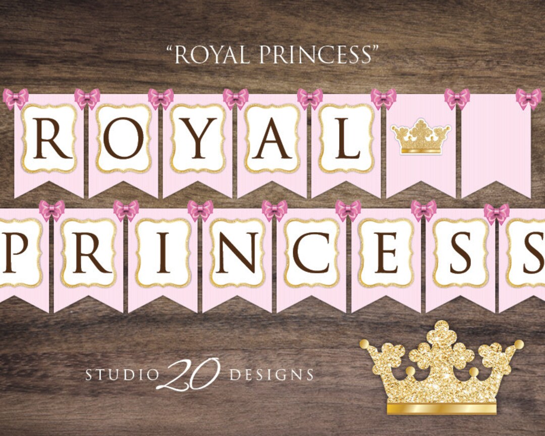 Instant Download Pink Princess Baby Shower Banner, Glitter Bunting Banner, Printable Pink Gold ...