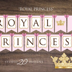 Instant Download Pink Princess Baby Shower Banner, Glitter Bunting Banner, Printable Pink Gold Royal Princess Birthday Banner #66A