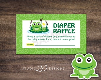 Instant Download Frog Diaper Raffle Cards, Printable Gender Neutral Frog Baby Shower Games,  Yellow Green Frog Theme Baby Shower Raffle 24B