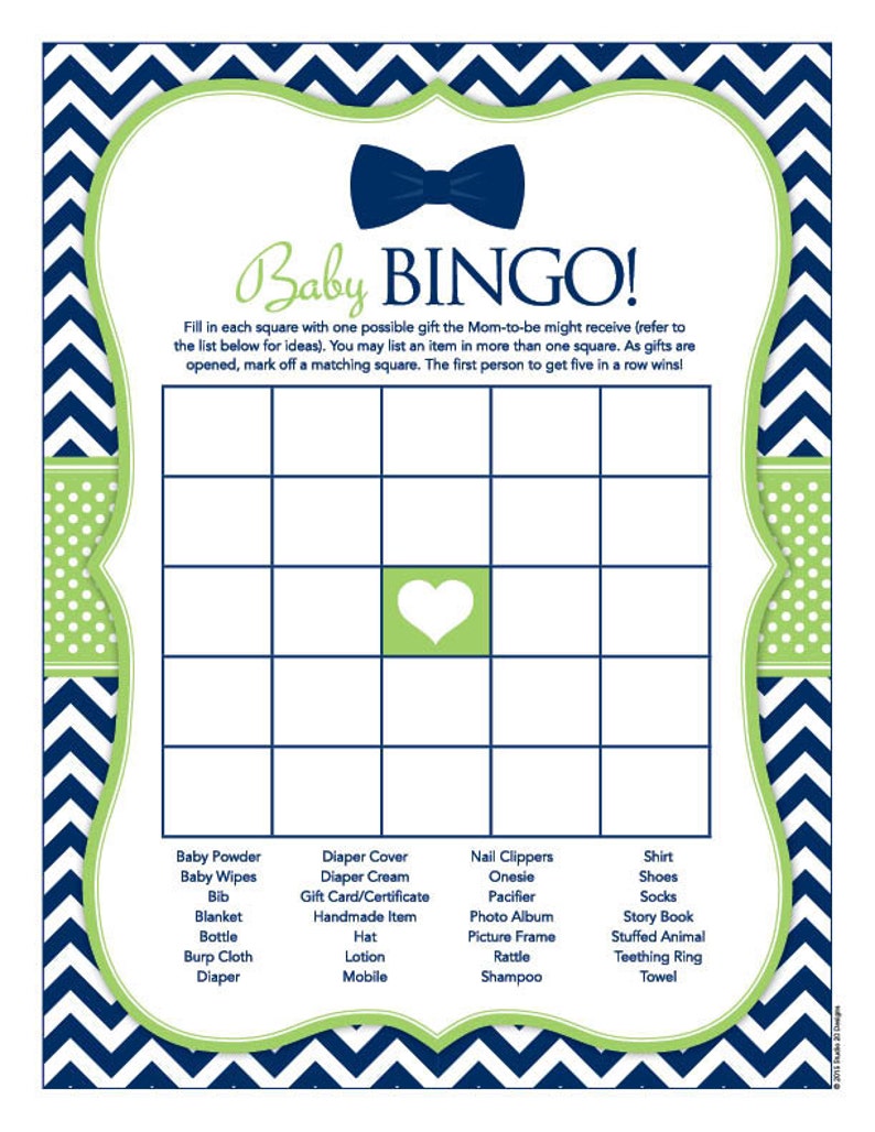 Instant Download Bow Tie Baby Shower Bingo Game Printable Etsy