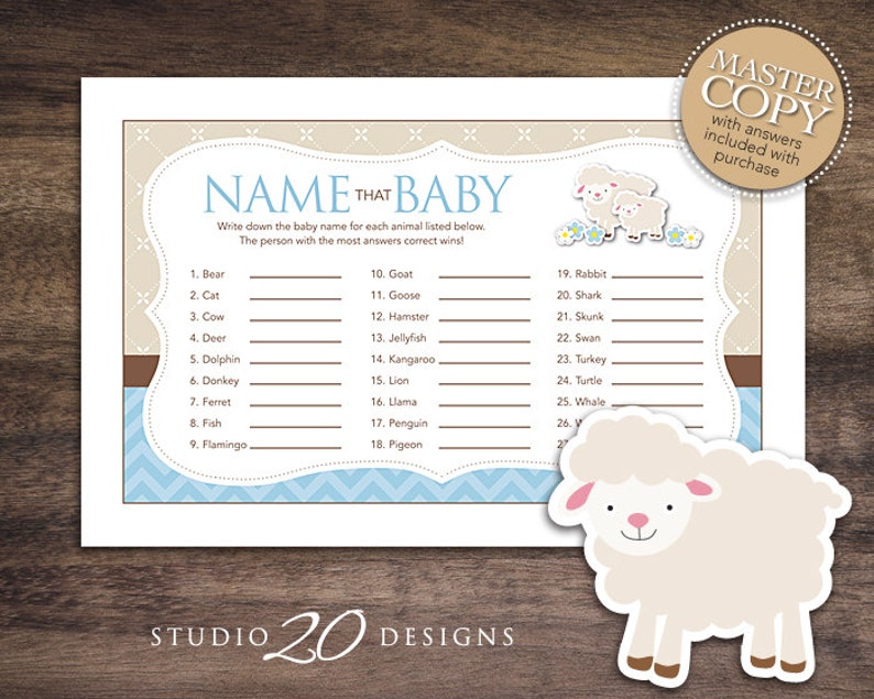 Instant Download Blue Lamb Name That Baby Game Lamb Baby Etsy