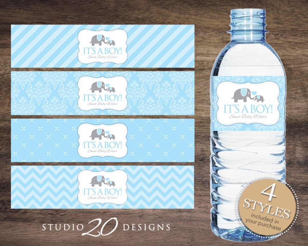 Instant Download Blue Elephant Water Bottle Labels, Printable Baby Shower Wraparounds, Boy Baby Shower Water Bottle Labels, It's a Boy 22C - Etsy instant-download-blue-elephant-water-bottle-labels-printable-baby-shower-wraparounds-boy-baby-shower-water-bottle-labels-it-s-a-boy-22c-etsy