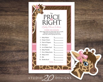 Instant Download Pink Giraffe The Price Is Right Game, Brown Pink Giraffe Baby Shower Games, Printable Giraffe Theme Price Is Right Game 69A