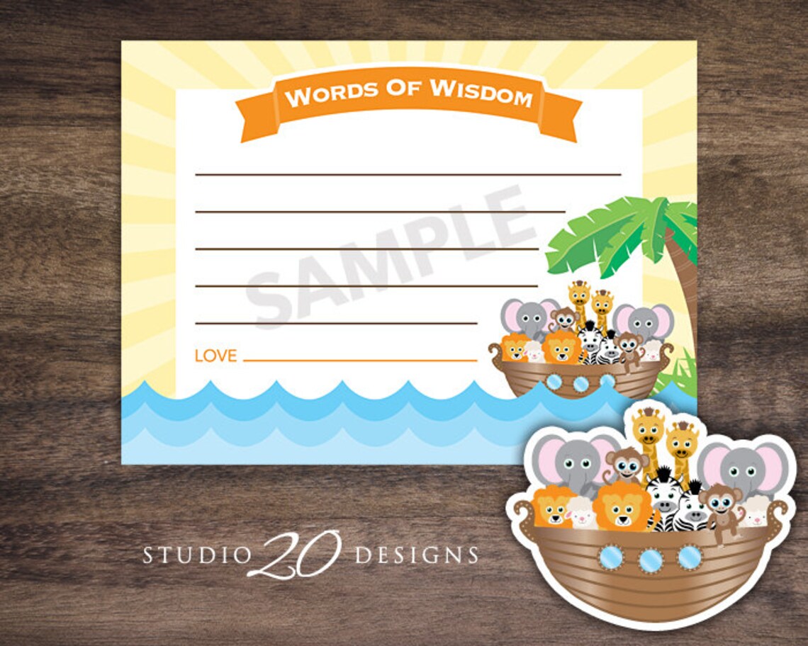Noah's Ark Baby Shower Advice Cards – Pack Of 50 With 5x7" Sign, Boho Animal Gender Neutral Decor - View #6