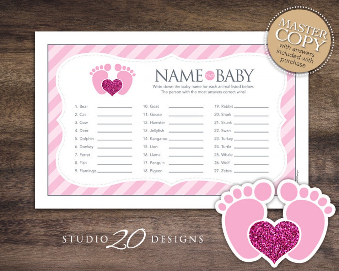 Instant Download Footprint Baby Shower Name That Baby Game, Grey Pink ...
