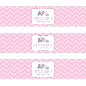 Instant Download Pink Elephant Water Bottle Labels, Printable Baby Shower Wraparounds, Girl Baby Shower Water Bottle Labels, It's a Girl 22B image 5