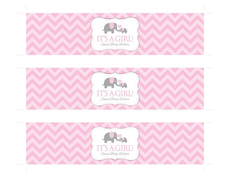 Instant Download Pink Elephant Water Bottle Labels, Printable Baby Shower Wraparounds, Girl Baby Shower Water Bottle Labels, It's a Girl 22B image 5